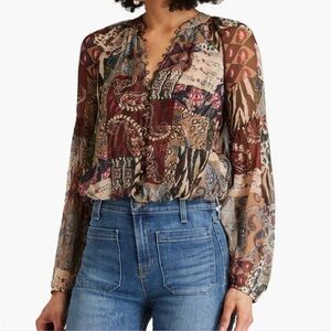 Veronica Beard Jayce Patchwork Silk Blouse